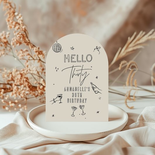 気まぐれな手描きの30歳の誕生日ドリンクパーティー 招待状