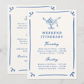 気まぐれな手描きネイビーブルーバックの予定表 招待状 (正面/裏面)