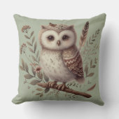 気まぐれな森のフクロウの植物学的イラスト クッション (正面)
