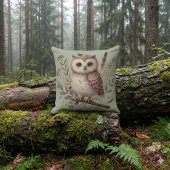 気まぐれな森のフクロウの植物学的イラスト クッション