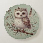 気まぐれな森のフクロウの植物学的イラスト ラウンドクッション (裏面)
