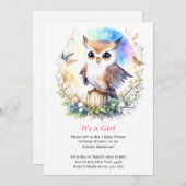気まぐれな森のフクロウの赤ちゃん女の子のシャワー 招待状 (正面/裏面)