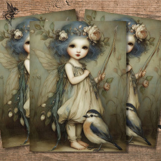 気まぐれな森の妖精とシギの肖像画アート 薄葉紙