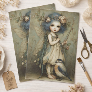 気まぐれな森の妖精とシギの肖像画アート 薄葉紙