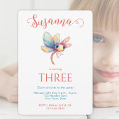 気まぐれな水彩のトンボの少女の誕生日 招待状