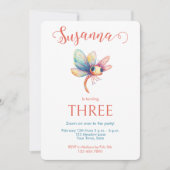 気まぐれな水彩のトンボの少女の誕生日 招待状 (正面)