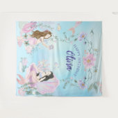 気まぐれな水彩画の人魚の誕生日パーティー タペストリー (正面(横))