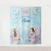 気まぐれな水彩画の人魚の誕生日パーティー タペストリー (正面)