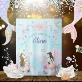 気まぐれな水彩画の人魚の誕生日パーティー タペストリー