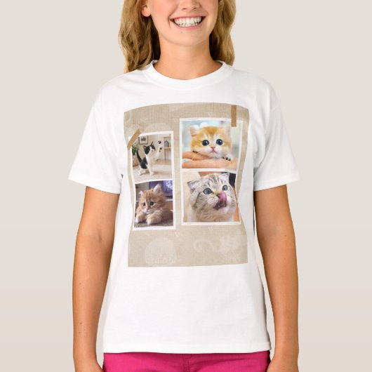 気まぐれな猫のコラージュ Tシャツ (正面)
