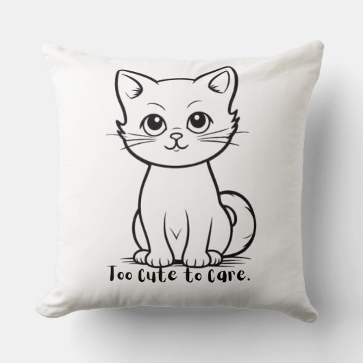 気まぐれな猫の名言 かわいい子猫の線画 クッション (正面)