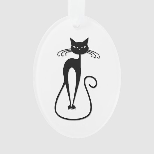 気まぐれな細身の黒猫 オーナメント (正面)