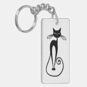 気まぐれな細身の黒猫 キーホルダー (正面左)