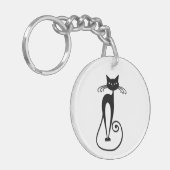 気まぐれな細身の黒猫 キーホルダー (正面左)