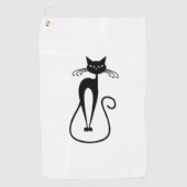 気まぐれな細身の黒猫 ゴルフタオル (正面)