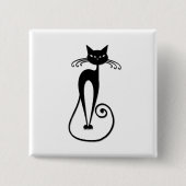 気まぐれな細身の黒猫 缶バッジ (正面)