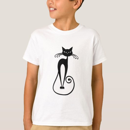 気まぐれな細身の黒猫 Tシャツ (正面)