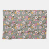 気まぐれな花と鳥の垂れ下がるデザインのキッチンタオル キッチンタオル (横)