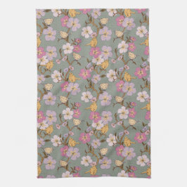 気まぐれな花と鳥の垂れ下がるデザインのキッチンタオル キッチンタオル