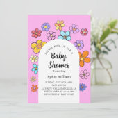 気まぐれな花のベイビーシャワー – ピーチ＆パステル 招待状 (スタンド正面)