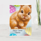 気まぐれな茶色のイースターバニー カード (正面)