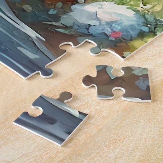 気まぐれな虹色の地球ファンタジーシーン ジグソーパズル (側面)