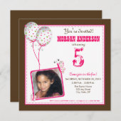 気まぐれな蝶の誕生日パーティーの招待状：茶色 招待状 (正面/裏面)