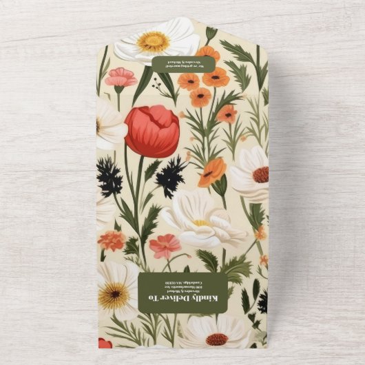 気まぐれな野生の花の草原でのウェディング オールインワン招待状 (外側)