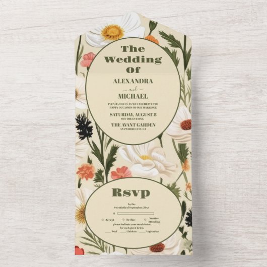 気まぐれな野生の花の草原でのウェディング オールインワン招待状 (内側)