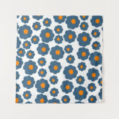 気まぐれな青とオレンジの花のレトロ、陽気な、 タペストリー (正面(横))