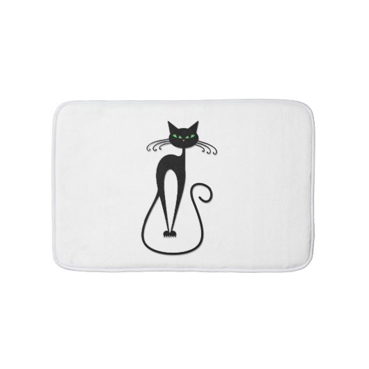 気まぐれな黒猫の緑の目が光るピアス バスマット (正面)