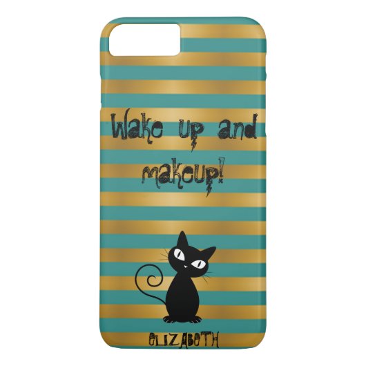 気まぐれな黒猫、ストライプ - 起きて化粧する Case-Mate iPhoneケース (裏面)