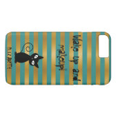 気まぐれな黒猫、ストライプ - 起きて化粧する Case-Mate iPhoneケース (裏面(横))