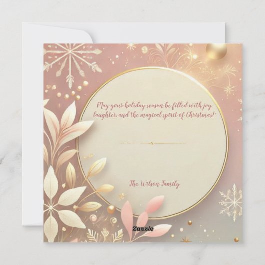 気まぐれな エレガントな ピンクとゴールドのパステルカラーのくるみ割り人形 シーズンカード (裏面)