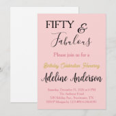 気まぐれな ミニマル 50 そして ファビュラス ピンク ゴールド ブラック 招待状 (正面/裏面)