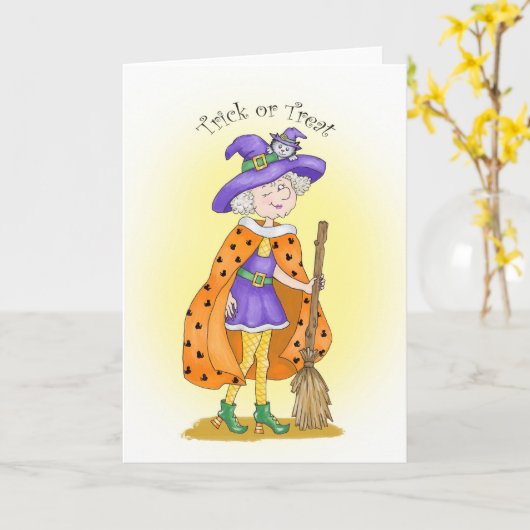 気まぐれの魔女と猫 カード (黄色い花)