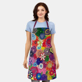 気まぐれ幸せカラフルな花オリジナルのアートワーク エプロン (着用した状態)