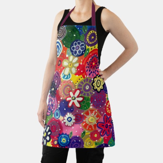 気まぐれ幸せカラフルな花オリジナルのアートワーク エプロン (インサイチュ)