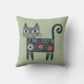 気まぐれ フォークアート レトロ ボヘミア猫 セージ クッション (裏面)