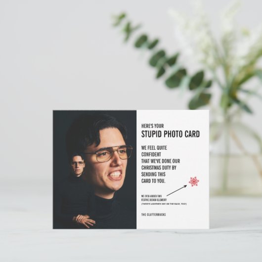 気まずおもしろいいクリスマスの愚かな写真カードはがき ポストカード (スタンド正面)