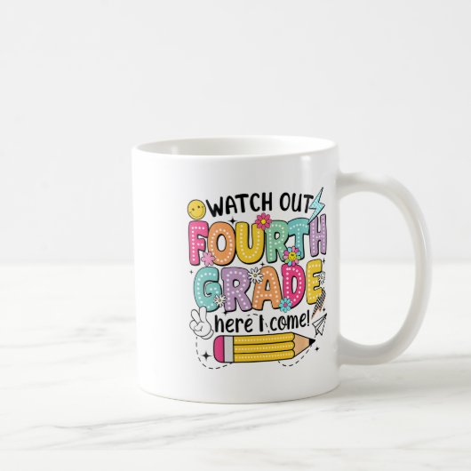 気をつけてね、4年生だよ！学校が始まるよ  コーヒーマグカップ (右)