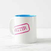 「気をつけて、さもないと僕の小説に書き込まれちゃうよ」 ツートーンマグカップ (正面左)