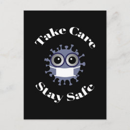 気をつけて 安全に マスクをしたコロナウイルス ポストカード