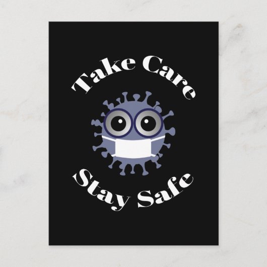気をつけて 安全に マスクをしたコロナウイルス ポストカード (正面)