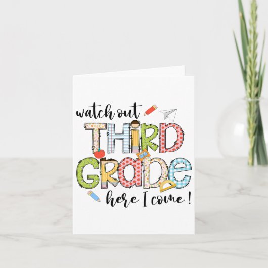 気をつけて 3年生がやってくる！最初の登校日 カード (正面)