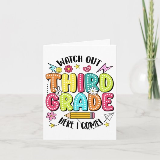 気をつけて 3年生 ここに来る！学校初日 カード (正面)