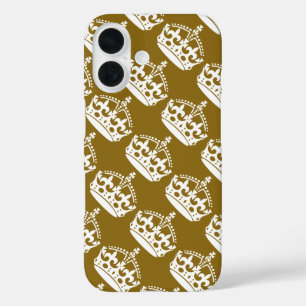 気を静かにして持ちこたえろ 白い王冠と金の背景 iPhone 16ケース
