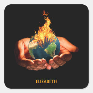 気候変動の地球温暖化地球の火災 スクエアシール