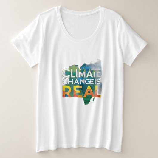 気候変動実在 プラスサイズTシャツ (デザイン正面)