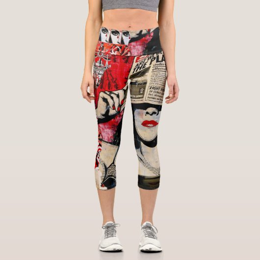 「気候変動」赤と黒のカプリレグランジギング カプリレギンス (正面)